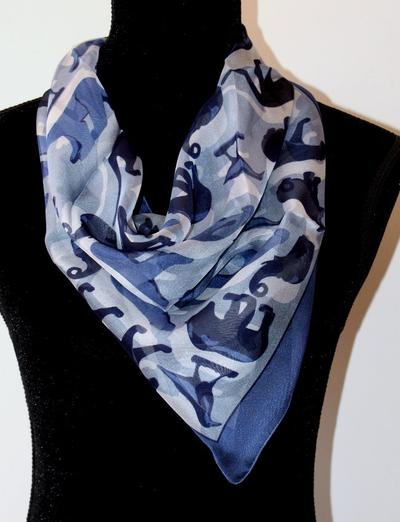 Jean Pompon Square scarf - Les animaux (blue)