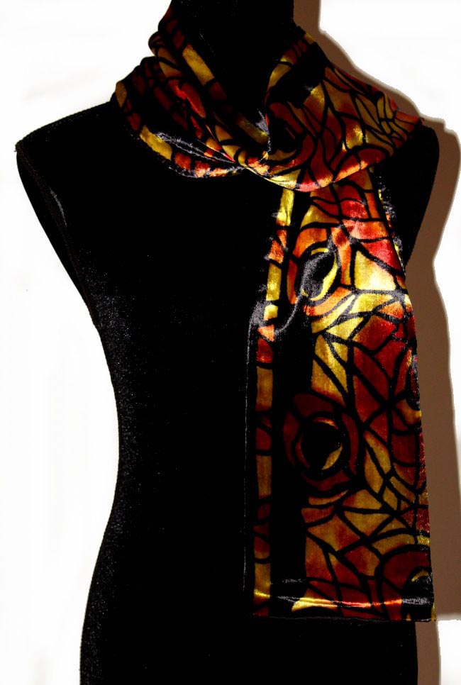 Silk velvet scarf - Tiffany - Paon (Agrumes)