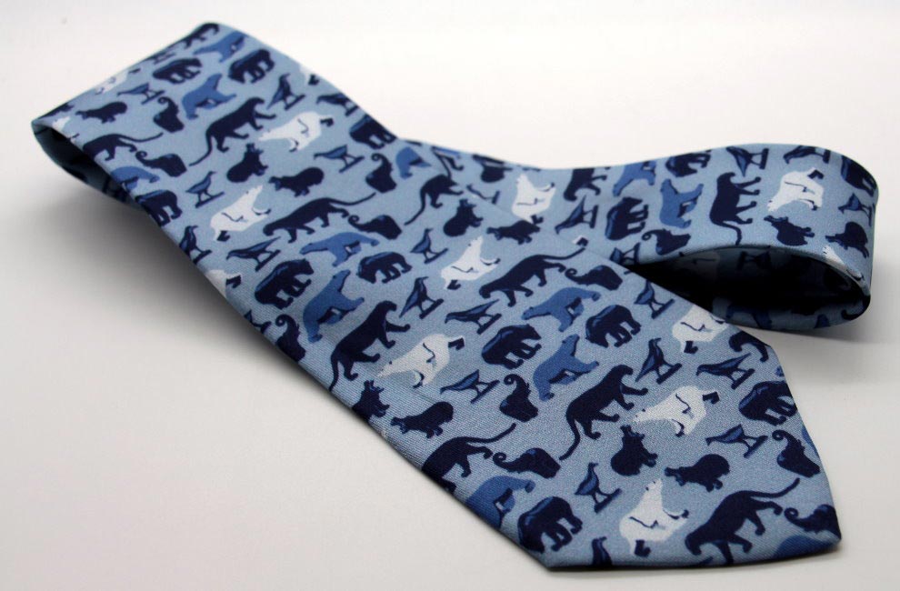 Pompon Silk tie - Animals (Blue)