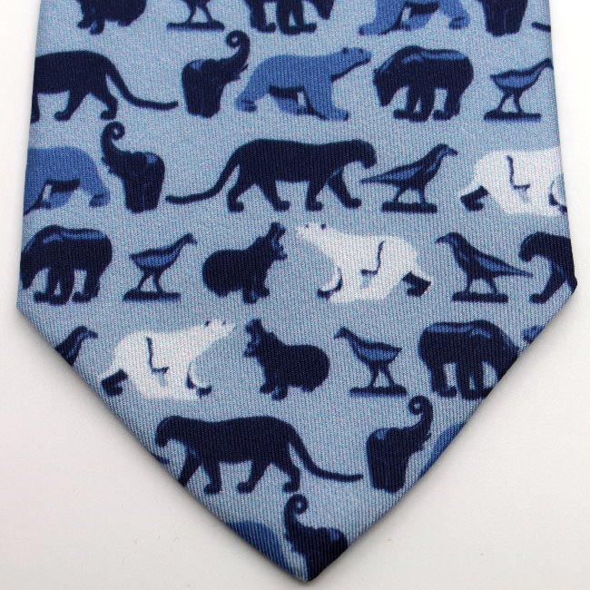 Pompon Silk tie - Animals (Blue)