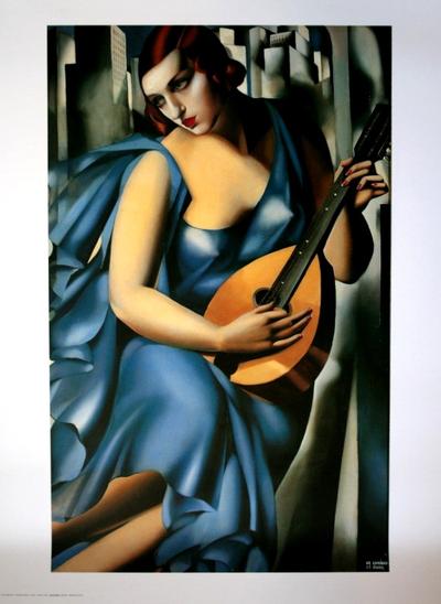 Stampa De Lempicka - Donna in blu con la chitarra