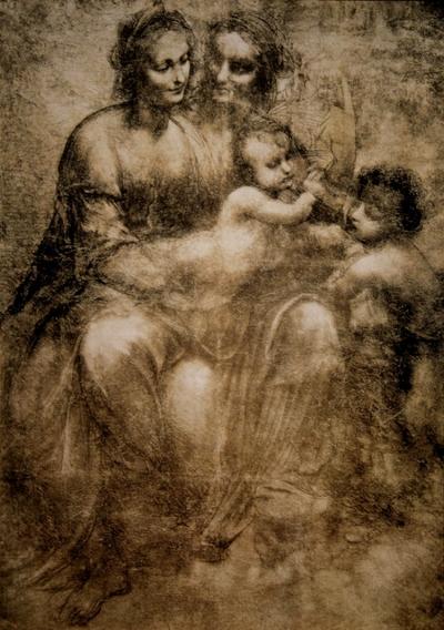 Lámina Leonardo Da Vinci - La Virgen y el niño Jesús con Santa Anne