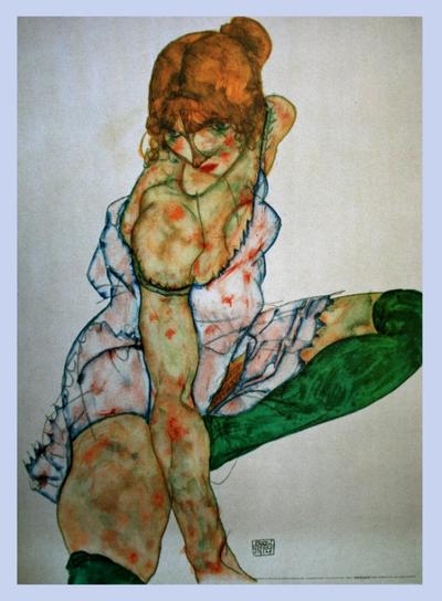 Egon Schiele Art Print - Blond girl with green stockings