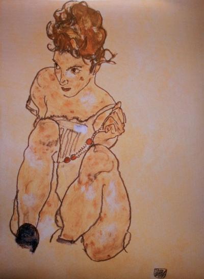 Egon Schiele Art Print - Nude with the necklace
