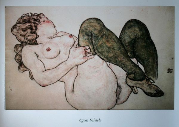 Egon Schiele Art Print - Nude with Green Stockings
