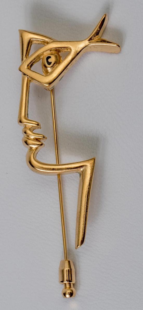 Broche Jean Cocteau Le Profil - Laiton Doré, Bijou Vintage Neuf Avec étiquettes