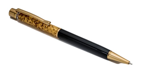 Bolígrafo con incrustaciones de hojas de oro