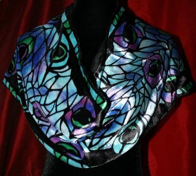 Silk velvet scarf - Tiffany - Paon (Blue)