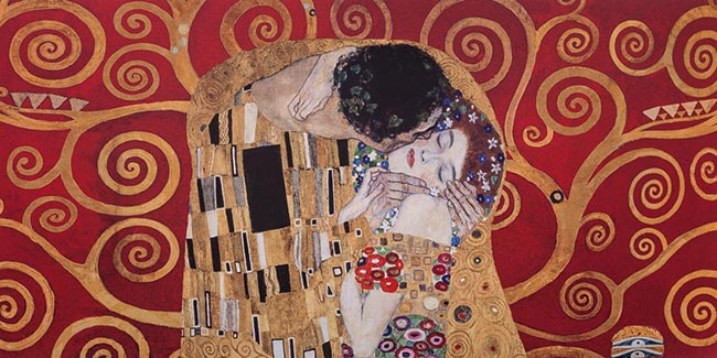 Stampa Gustav Klimt - Il Bacio  e l'albero della vita (rosso)