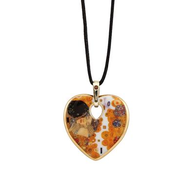 Pendentif en porcelaine Klimt : Le baiser (coeur)