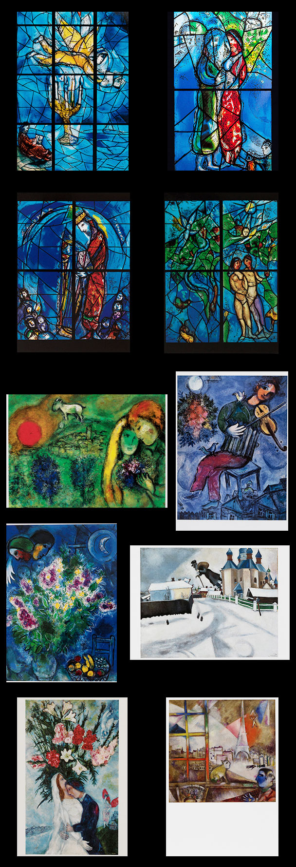 10 cartes postales Marc Chagall (Vitraux)
