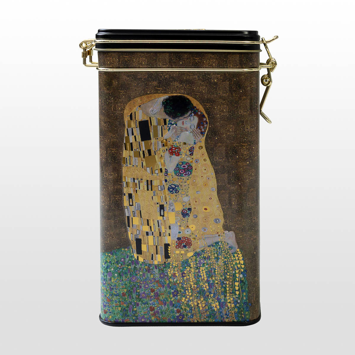 Gustav Klimt airtight coffee tin: The Kiss (front view)