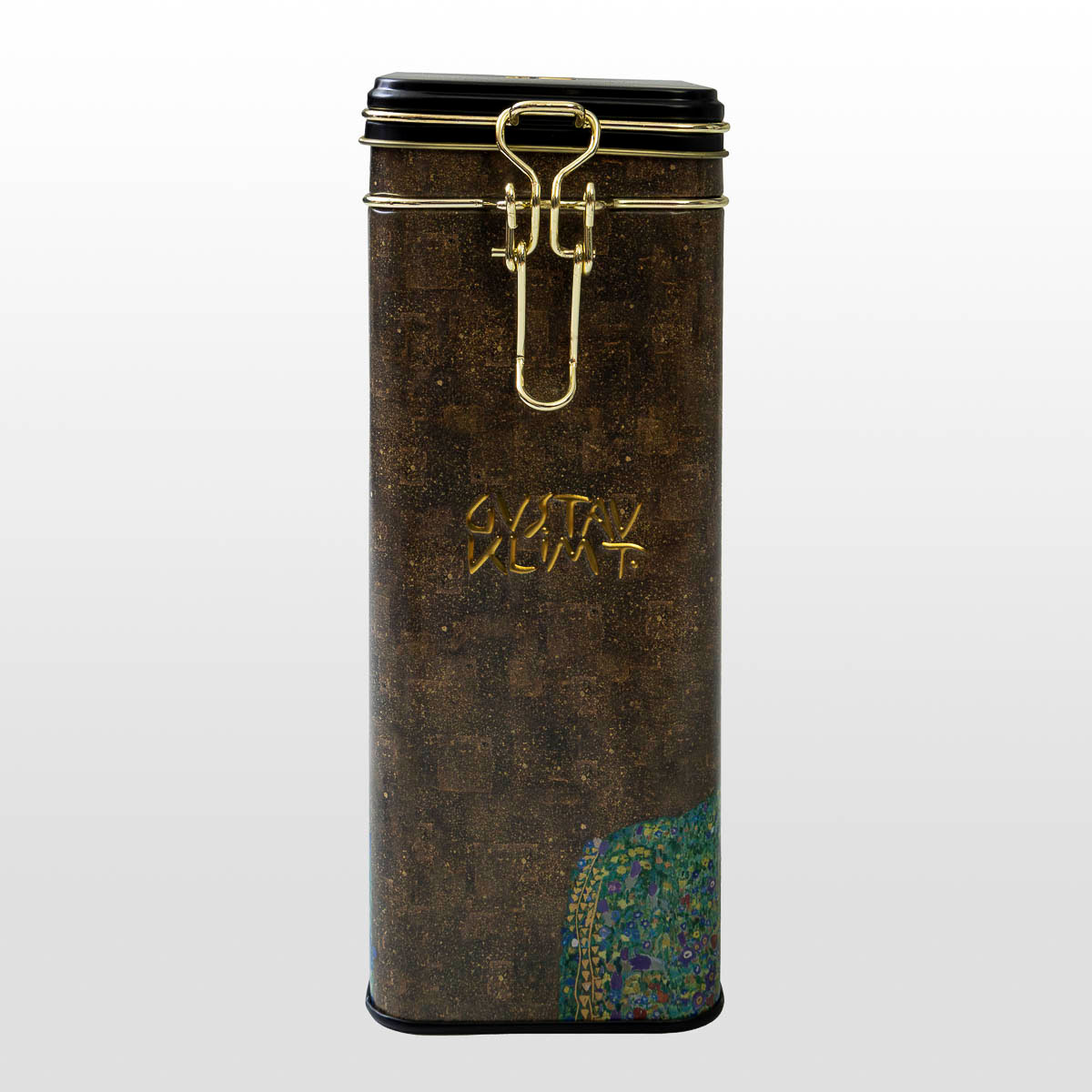 Gustav Klimt airtight coffee tin: The Kiss (right side view)