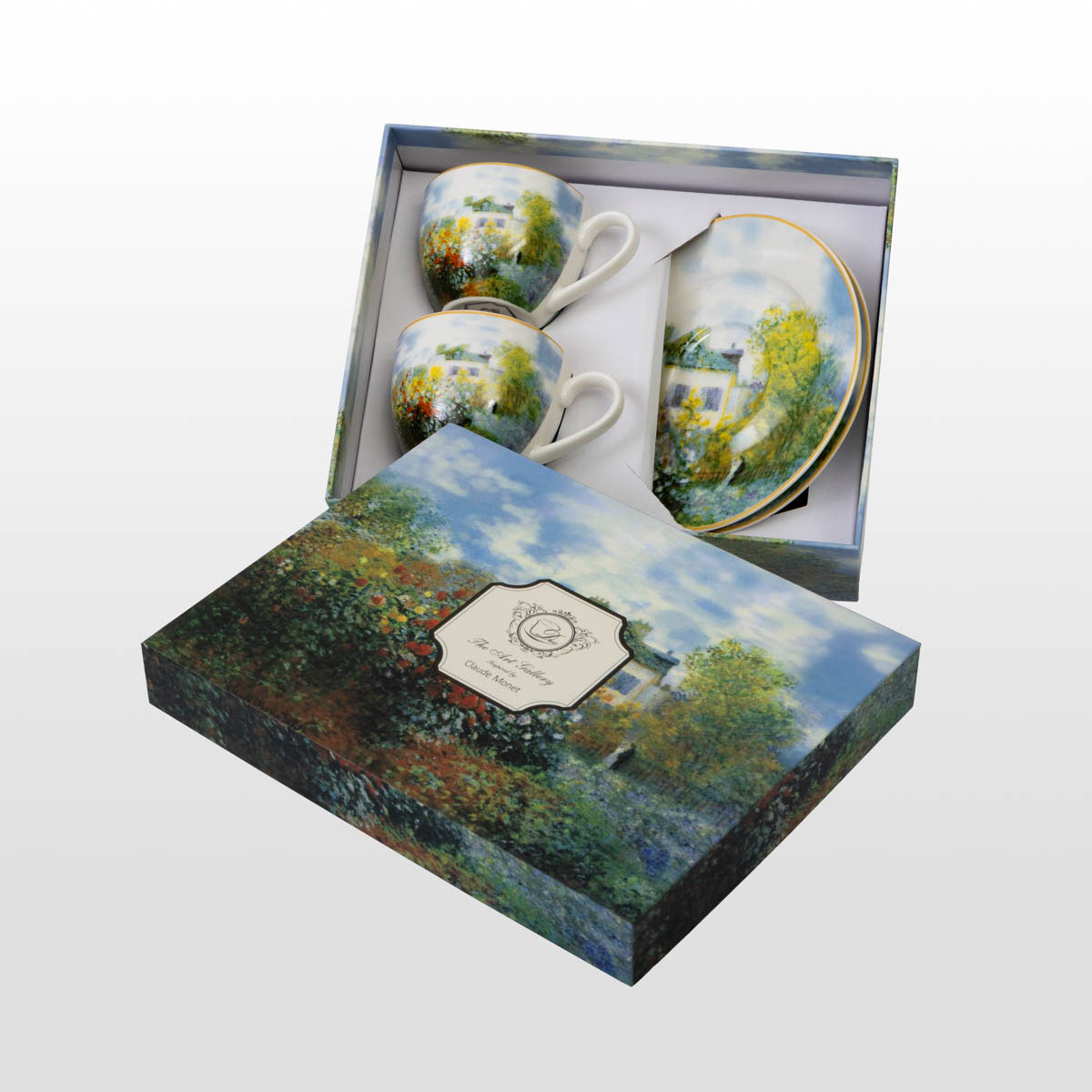 Set of 2 coffee or espresso cups after Claude Monet: The Artist's House (detail 1)