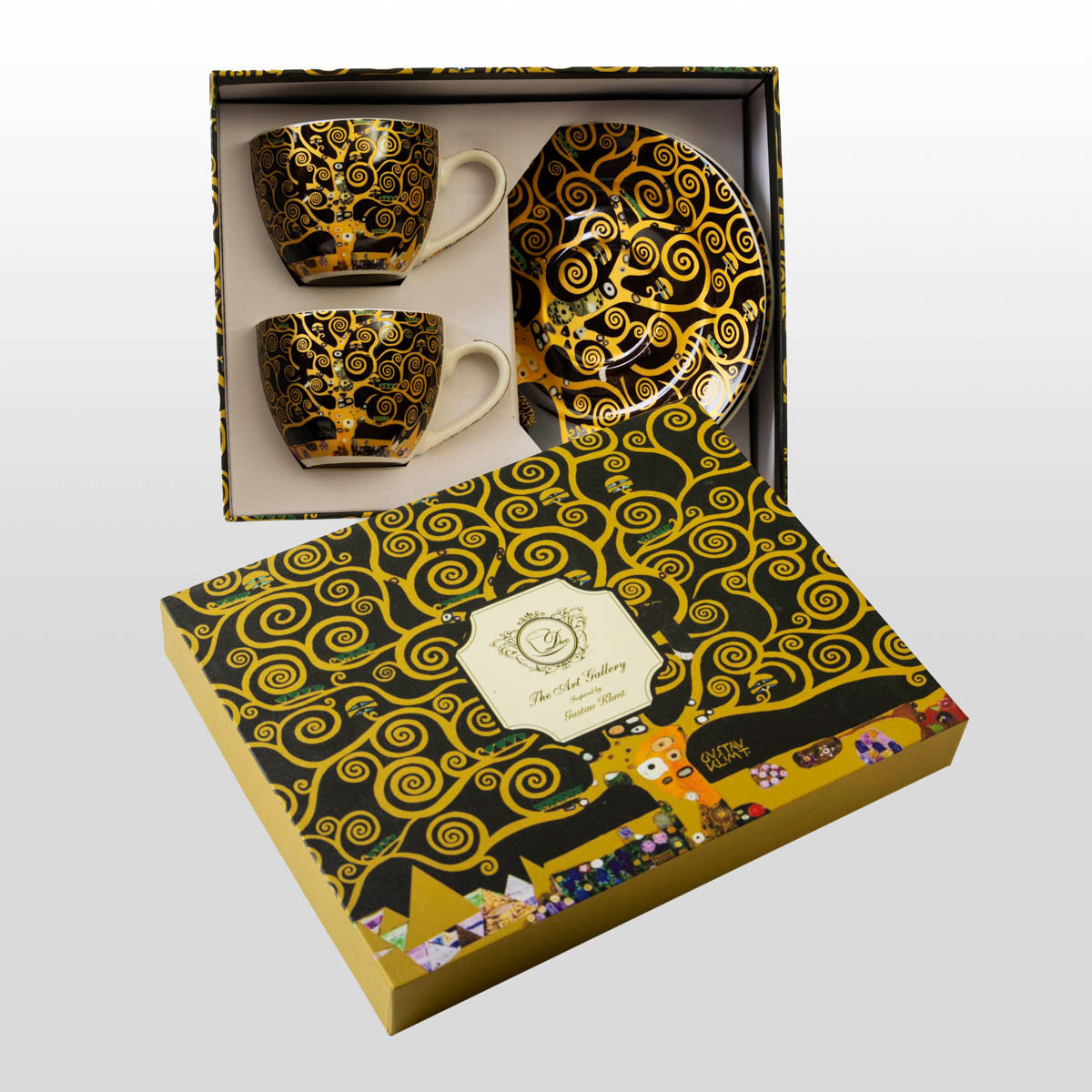 Duo of Espresso Cups Gustav Klimt: The Tree of Life (detail 1)