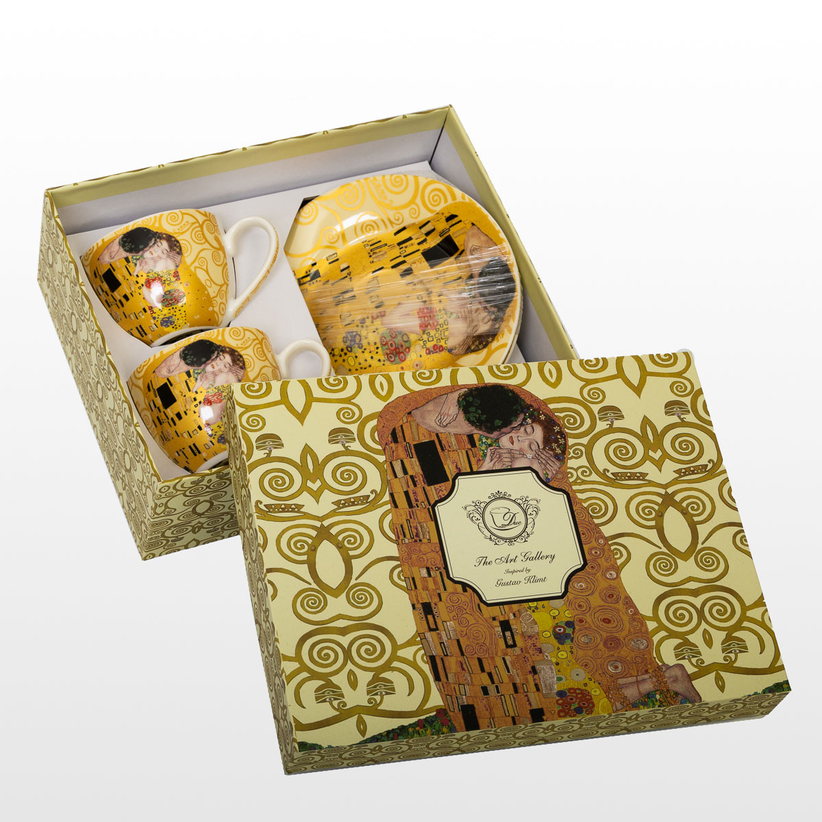 Set di 2 tazze Espresso Gustav Klimt : Il Bacio (sullo sfondo dell'Albero della Vita, Chiaro) (dettaglio 1)