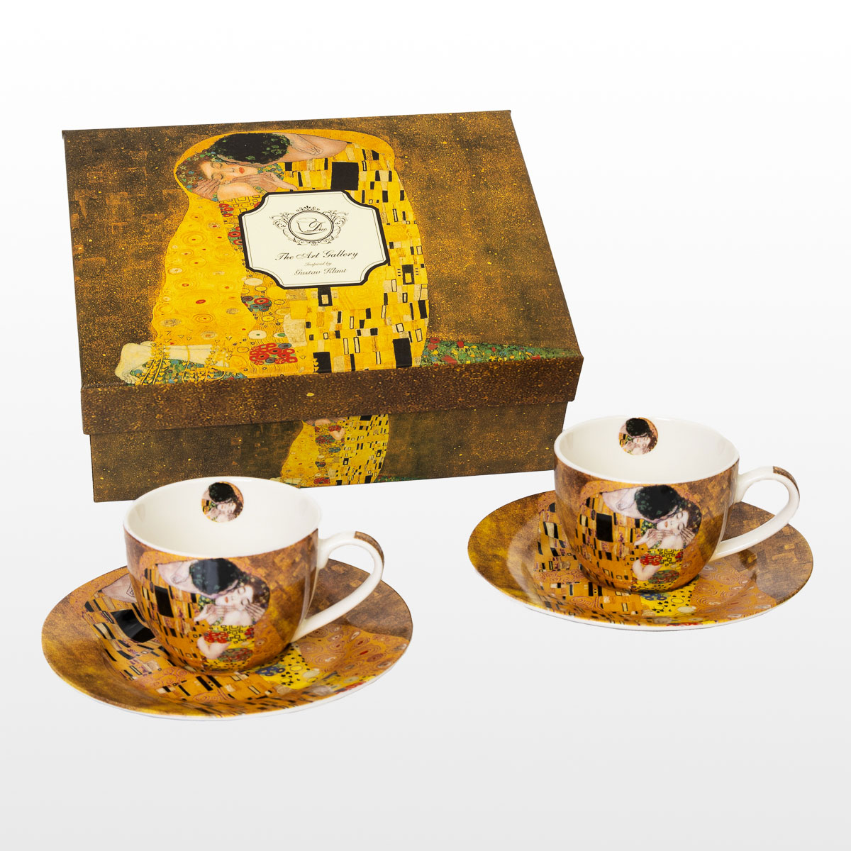 Gustav Klimt set of 2 espresso cups and saucers : The kiss