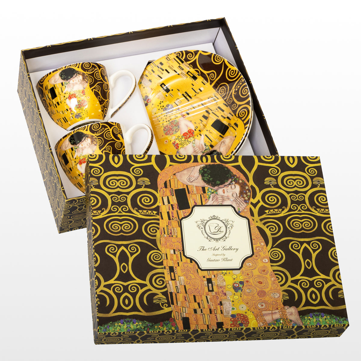 Set di 2 tazze Espresso Gustav Klimt : Il Bacio (sullo sfondo dell'Albero della Vita, Scuro) (dettaglio 1)