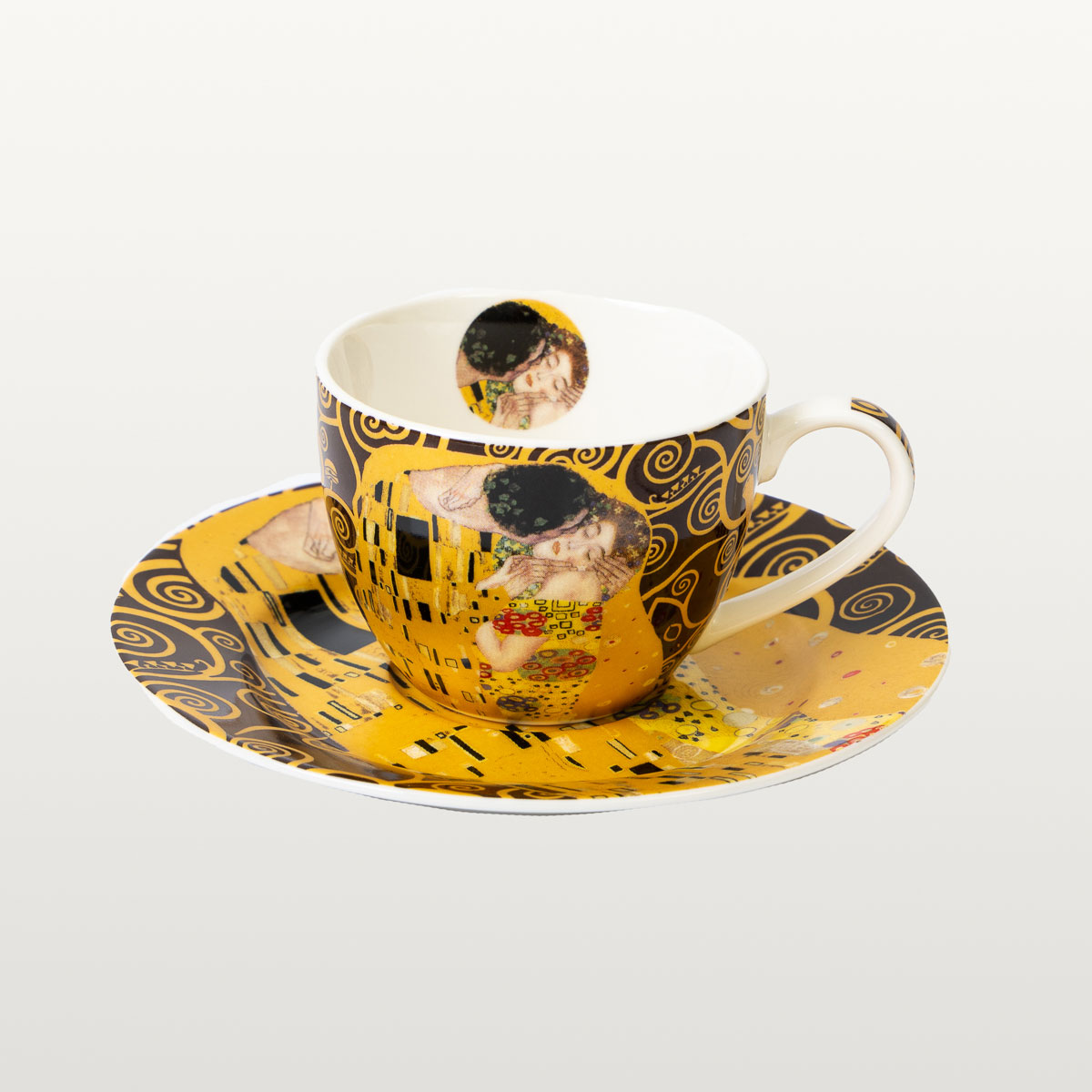 Set di 2 tazze Espresso Gustav Klimt : Il Bacio (sullo sfondo dell'Albero della Vita, Scuro) (dettaglio 2)