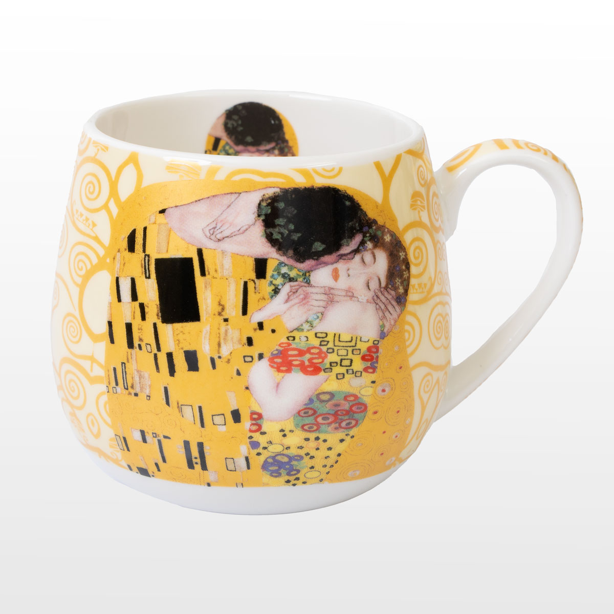 Mug snuggle en porcelaine de Gustav Klimt : Le baiser (sur fond d'Arbre de vie, clair) (détail 1)