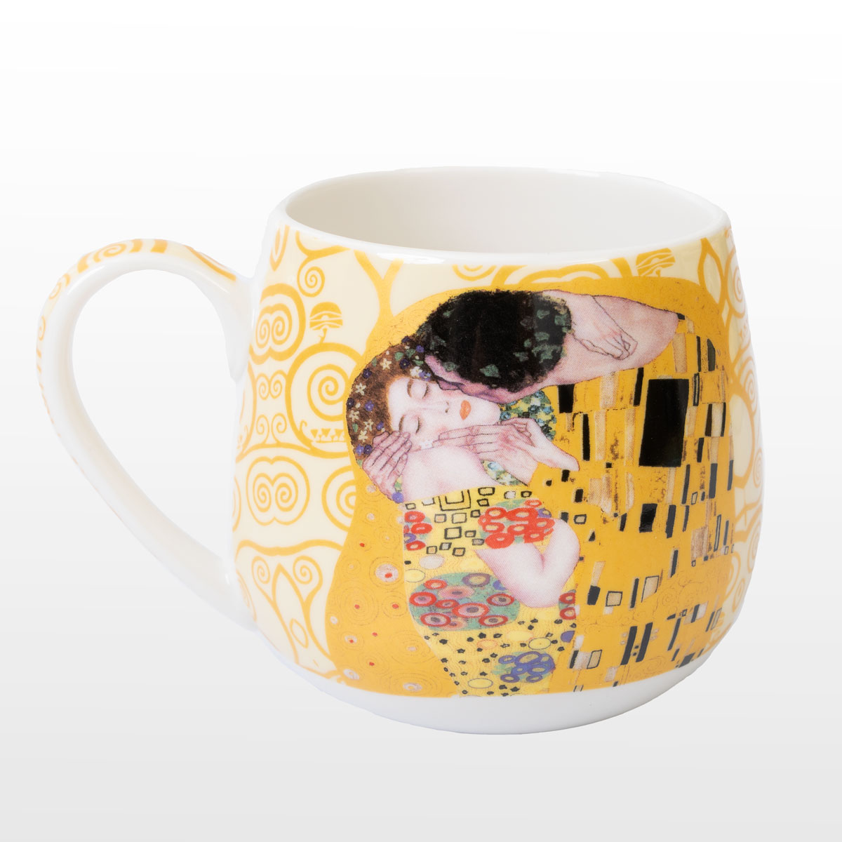 Mug snuggle en porcelaine de Gustav Klimt : Le baiser (sur fond d'Arbre de vie, clair) (détail 2)