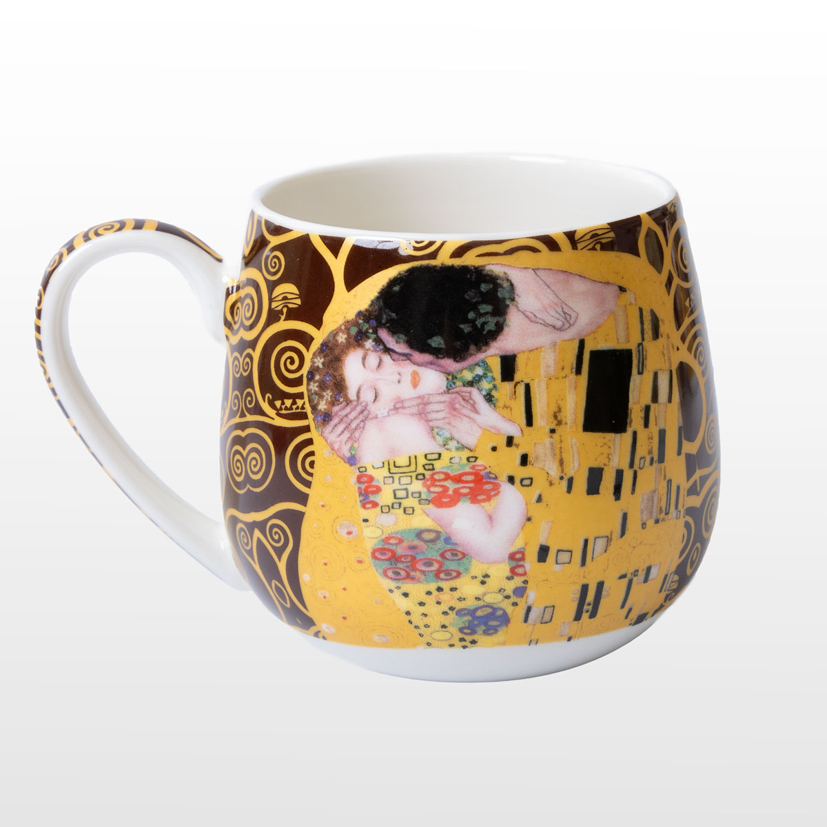Mug snuggle en porcelaine de Gustav Klimt : Le baiser (sur fond d'Arbre de vie, sombre) (détail 2)