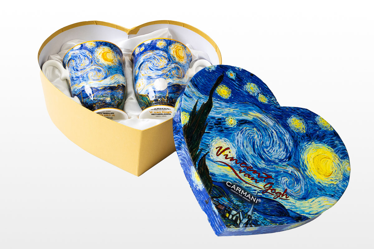 Vincent Van Gogh's Duo of Mugs : Starry night (heart box Carmani), detail n°1