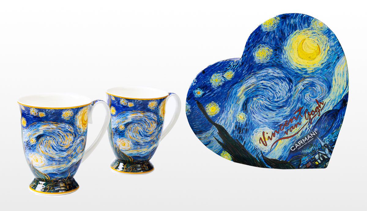 Dúo de tazas Vincent Van Gogh : La noche estrellada (caja corazón Carmani), detalle n°2