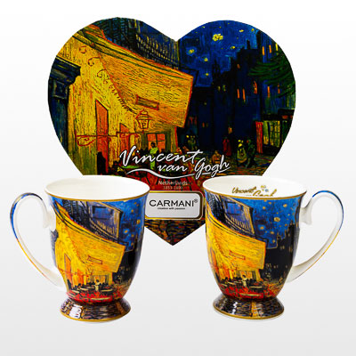Duo de mugs Van Gogh : Terrasse de café de nuit (boîte coeur Carmani))