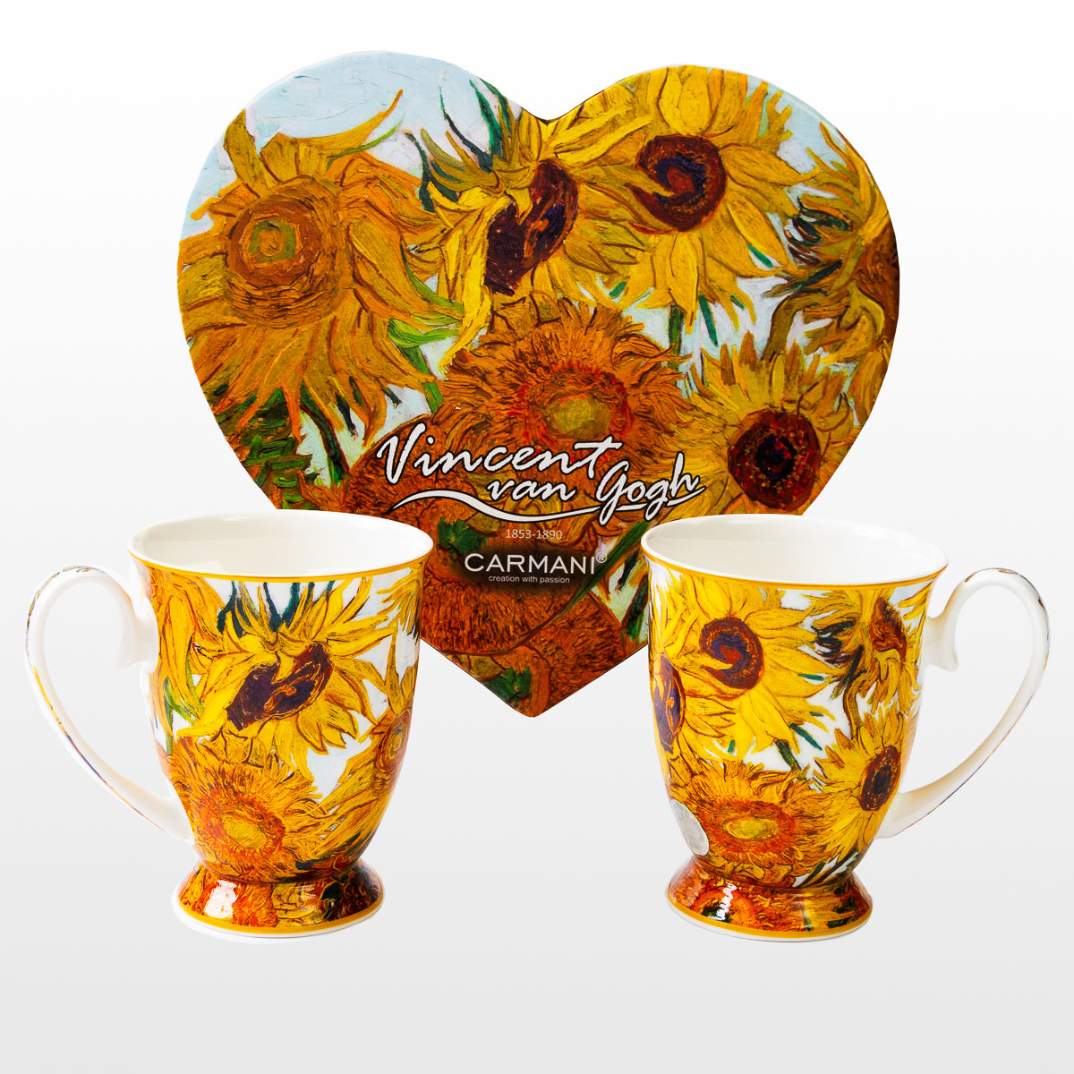 Vincent Van Gogh's Duo of Mugs : Sunflowers (heart box Carmani)