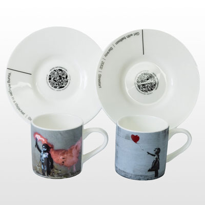 Banksy set of 2 espresso cups and saucers : Jacqueline, The nap