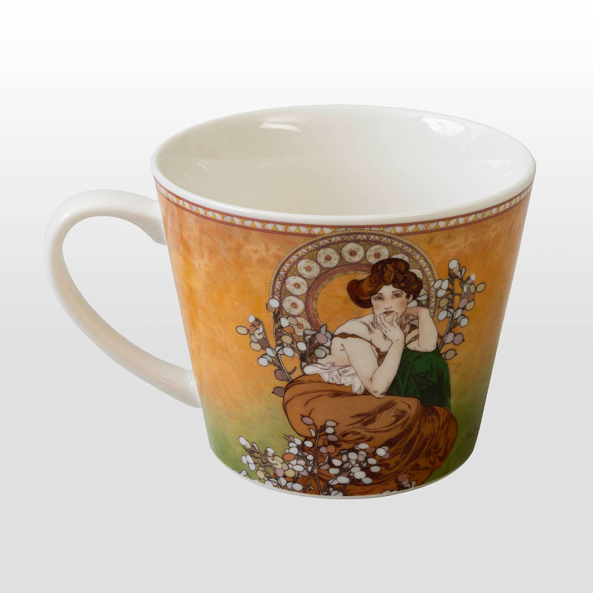 Grande tasse en porcelaine de Mucha (600 ml) : Topaze (anse à gauche)