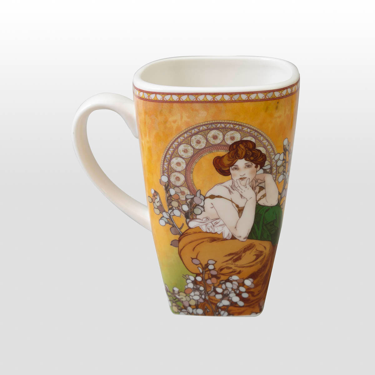 Grand mug en porcelaine de Mucha (650 ml) : Topaze (anse à gauche)