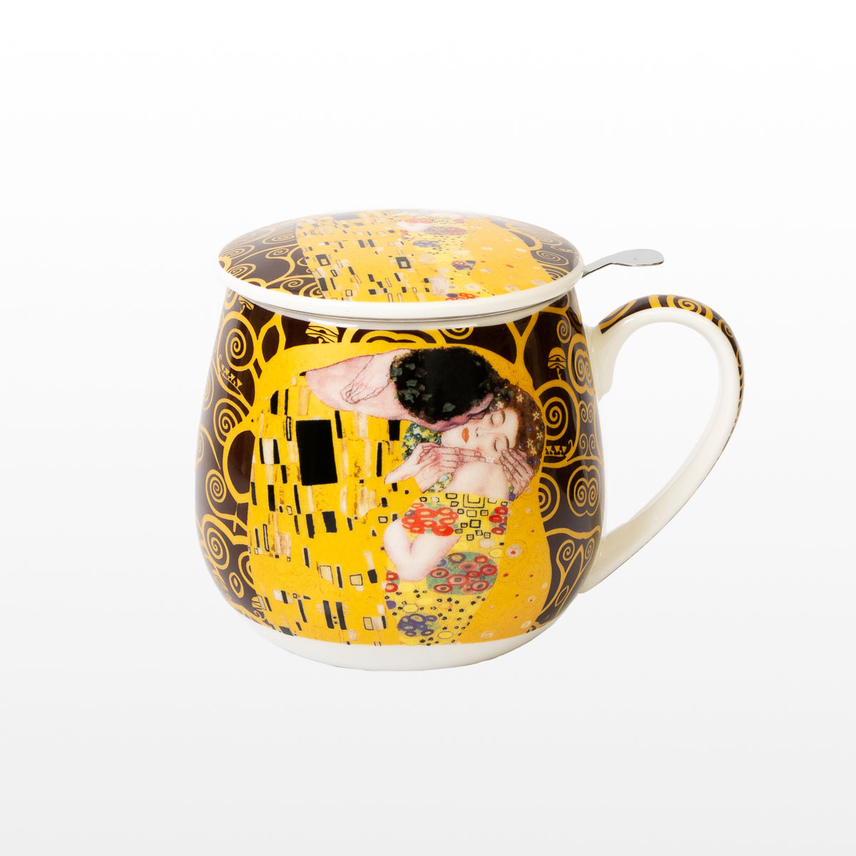 Gustav Klimt Mug snuggle (with tea infuser) : The Kiss (on Tree of Life background, Dark) (detail 1)