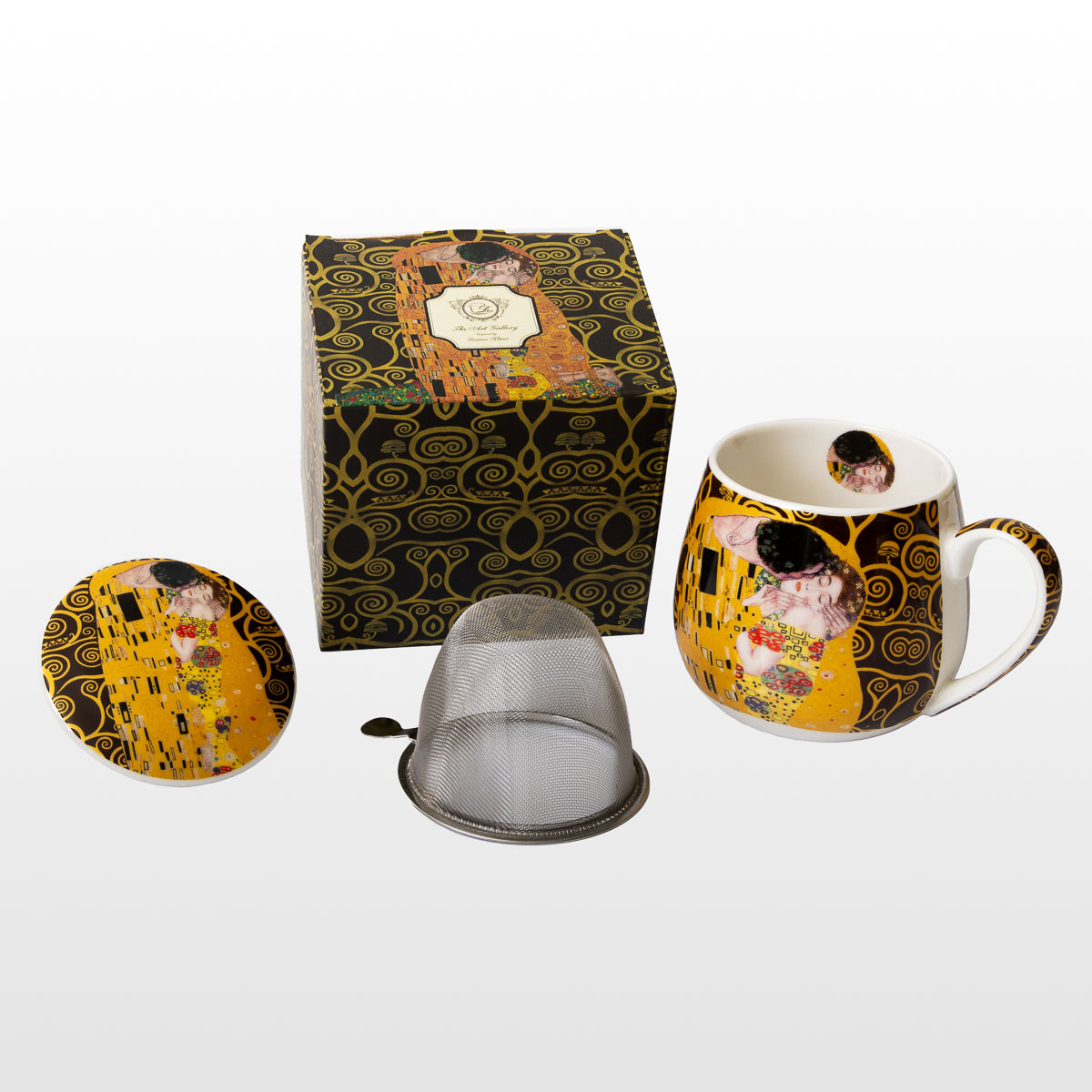 Gustav Klimt Mug snuggle (with tea infuser) : The Kiss (on Tree of Life background, Dark)