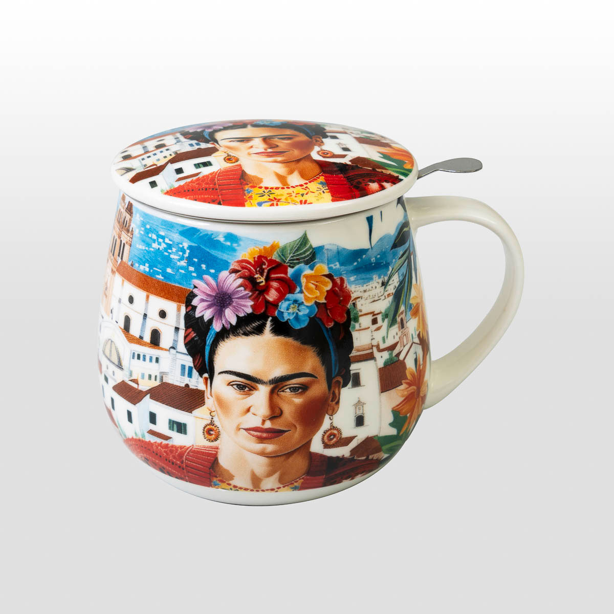 Mug snuggle (con infusore per tè) Frida Kahlo (vista dall’alto del prodotto)