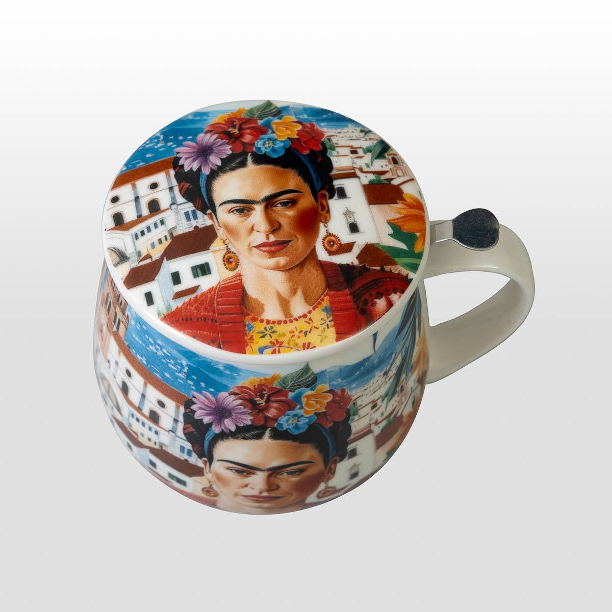 Mug snuggle (con infusore per tè) Frida Kahlo (vista frontale del prodotto)