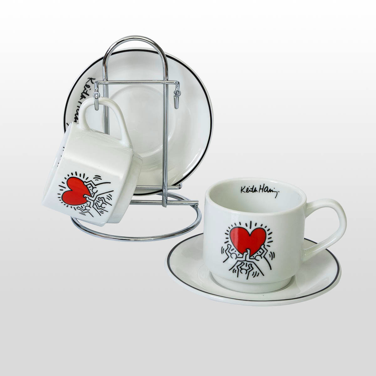 Set of 2 coffee cups Keith Haring : Heart & Dancers (detail n°1)