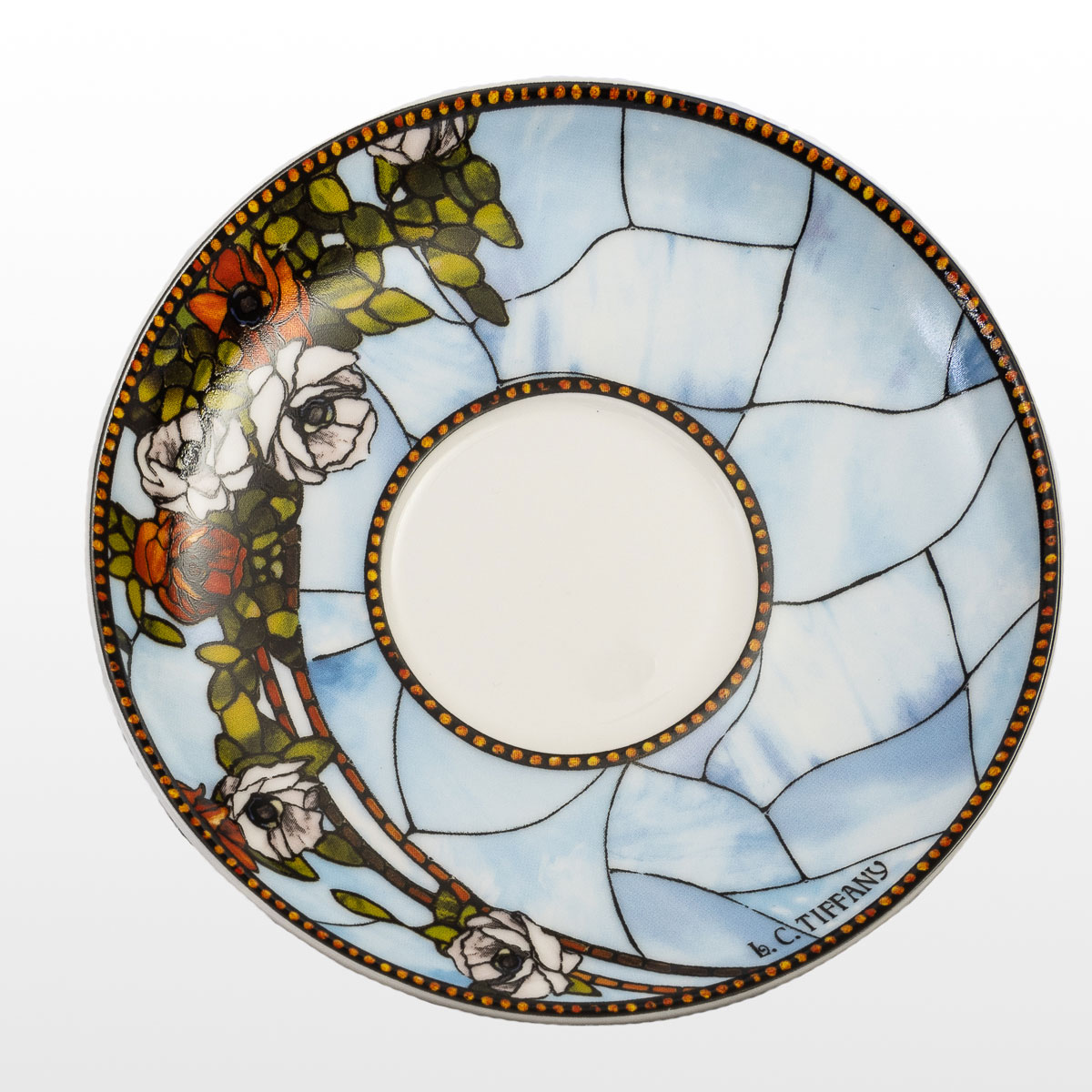 Louis Comfort Tiffany espresso cup and saucer : Blue peacock (detail 2)