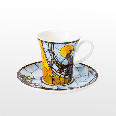 Louis Comfort Tiffany espresso cup and saucer : Blue peacock