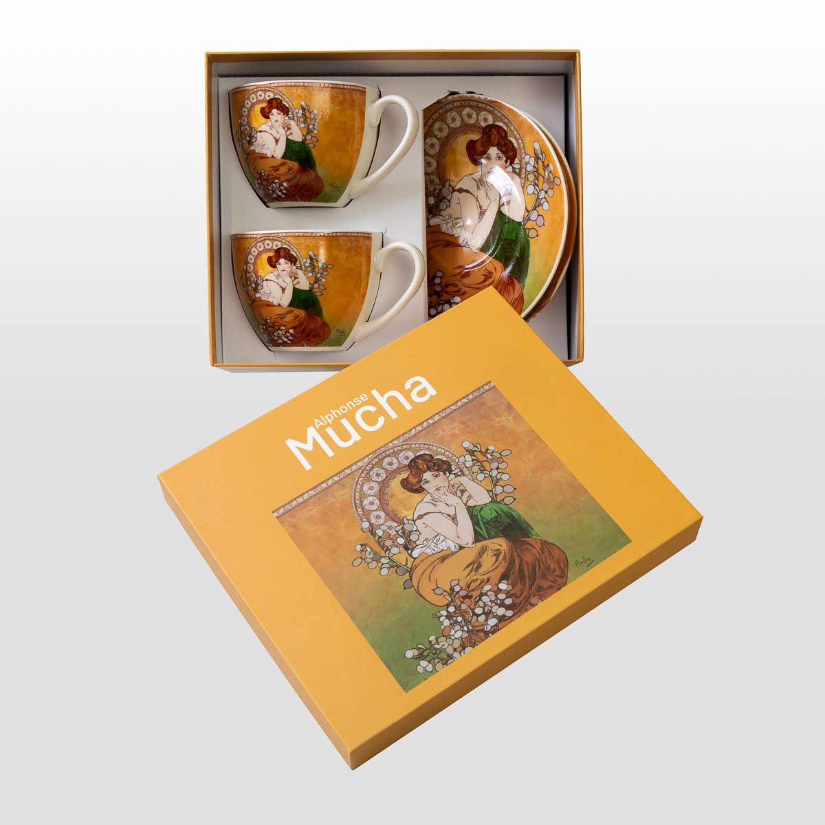 Tea cup duo Mucha: Topaz, orange (detail 1)