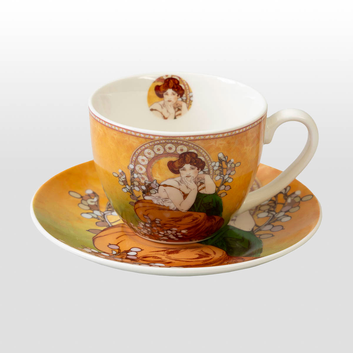 Tea cup duo Mucha: Topaz, orange (detail 2)