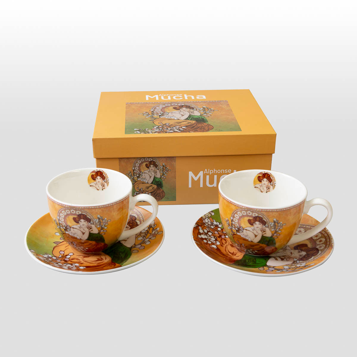 Tea cup duo Mucha: Topaz, orange