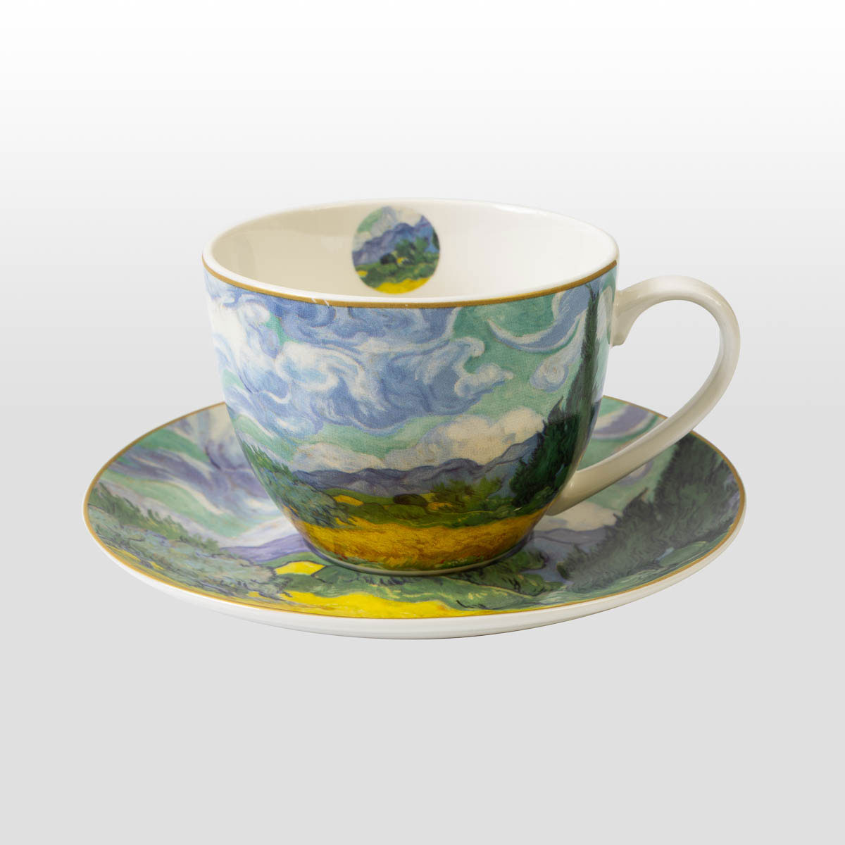 Duo di tazze da tè Van Gogh: Campo di grano con cipressi (dettaglio 2)
