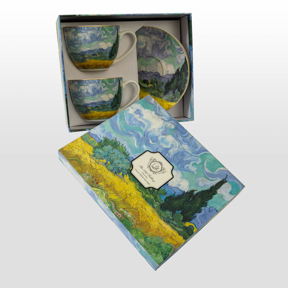 Duo di tazze da tè Van Gogh: Campo di grano con cipressi (dettaglio 1)