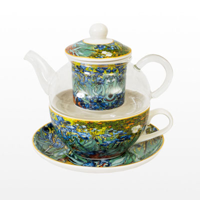 Tetera y taza Van Gogh : Lirios (vidrio y porcelana)