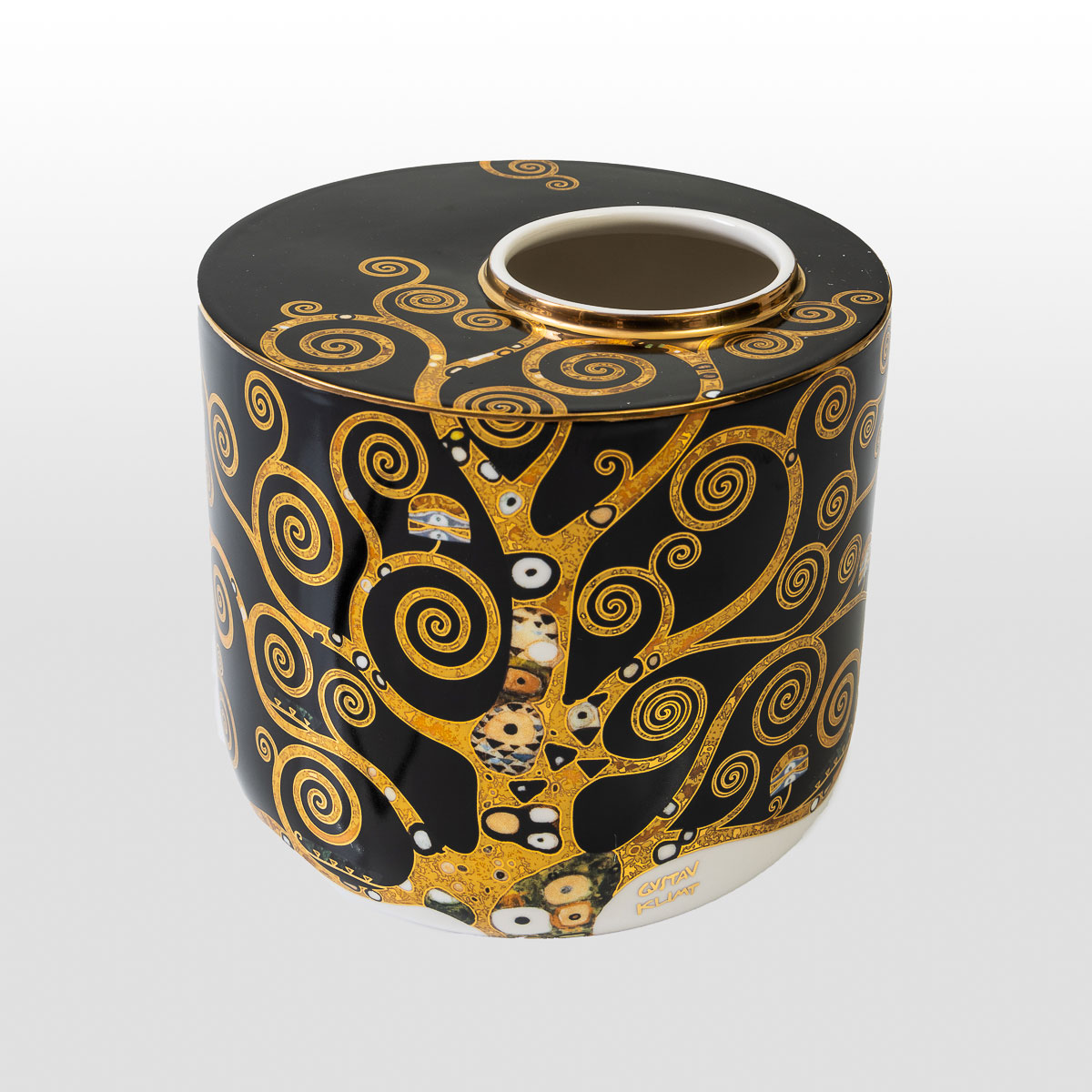 Jarrón Gustav Klimt: El árbol de la vida sobre fondo negro (pequeño modelo), (detalle 1)