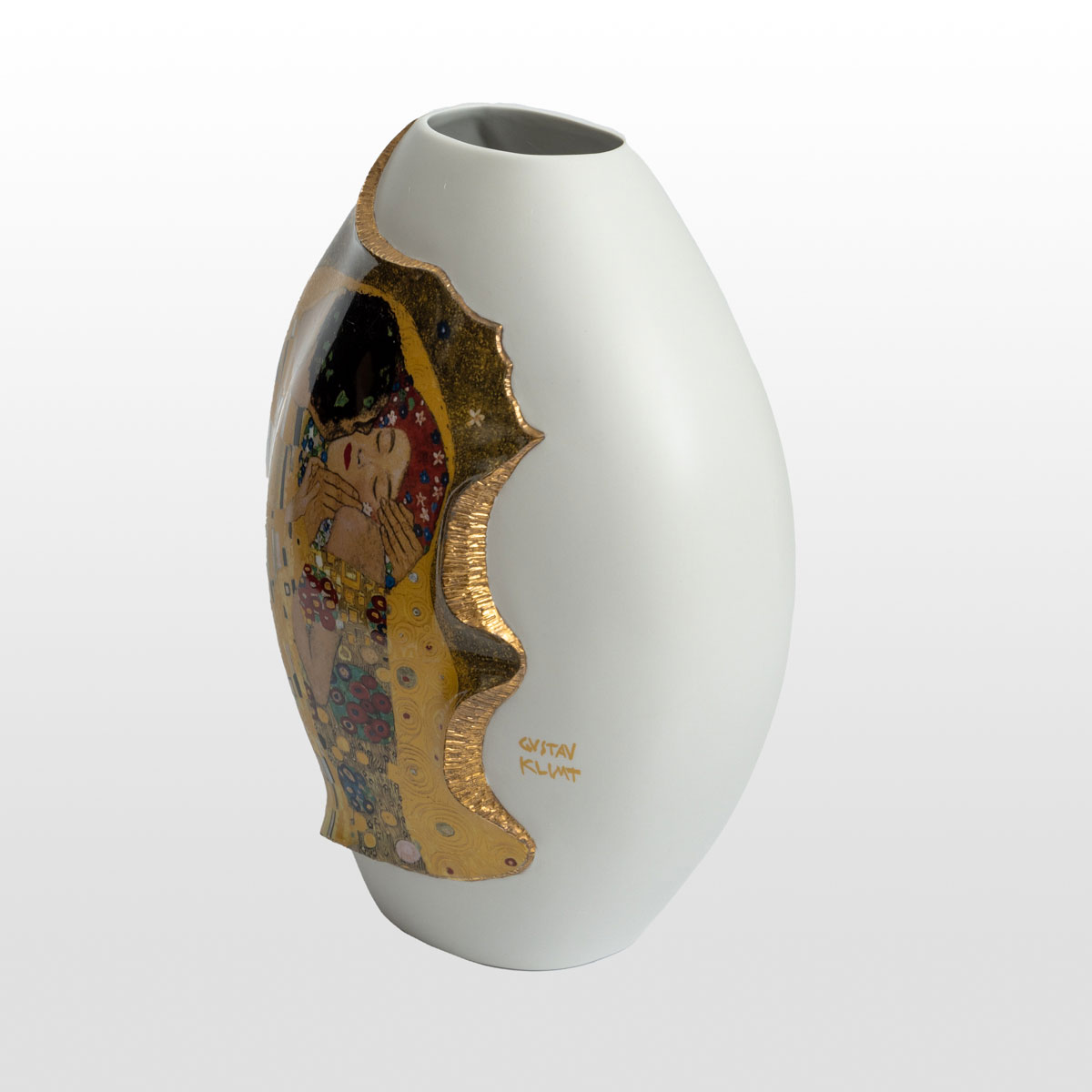 Vaso de porcelana Gustav Klimt: El beso (blanco y oro), detalle 3