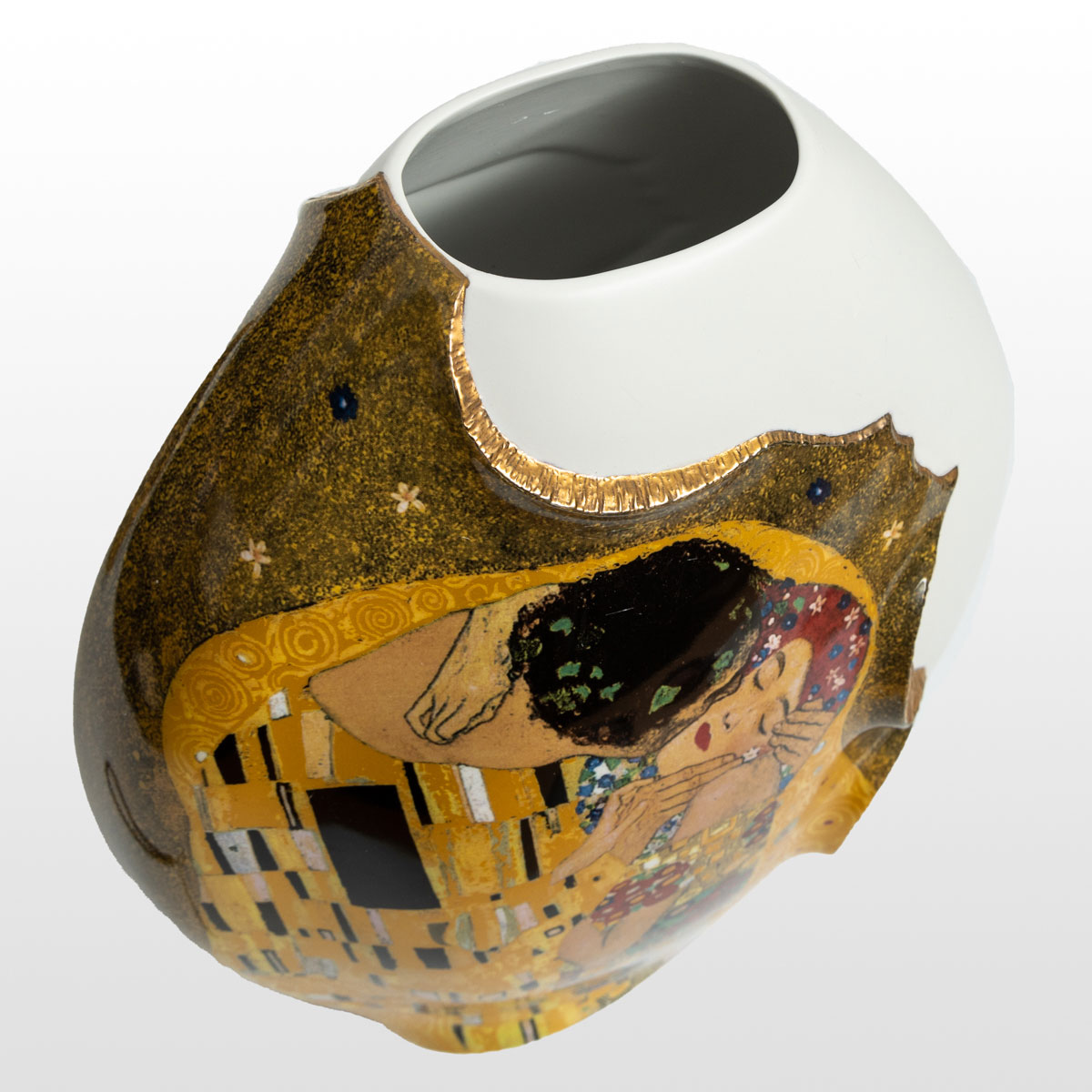 Vaso de porcelana Gustav Klimt: El beso (blanco y oro), detalle 4