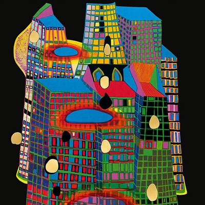 Hundertwasser Art Print - Good morning city - Bleeding town